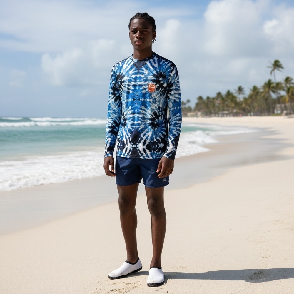 NWT Boy's Ingear Rash Guard Swim Shirt Blue Tie Dye